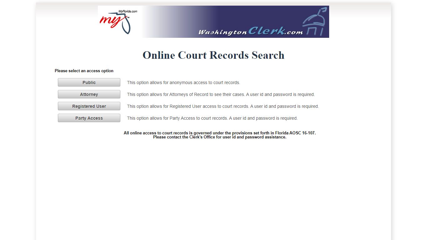 Washington County OCRS - ONLINE COURT RECORDS SEARCH